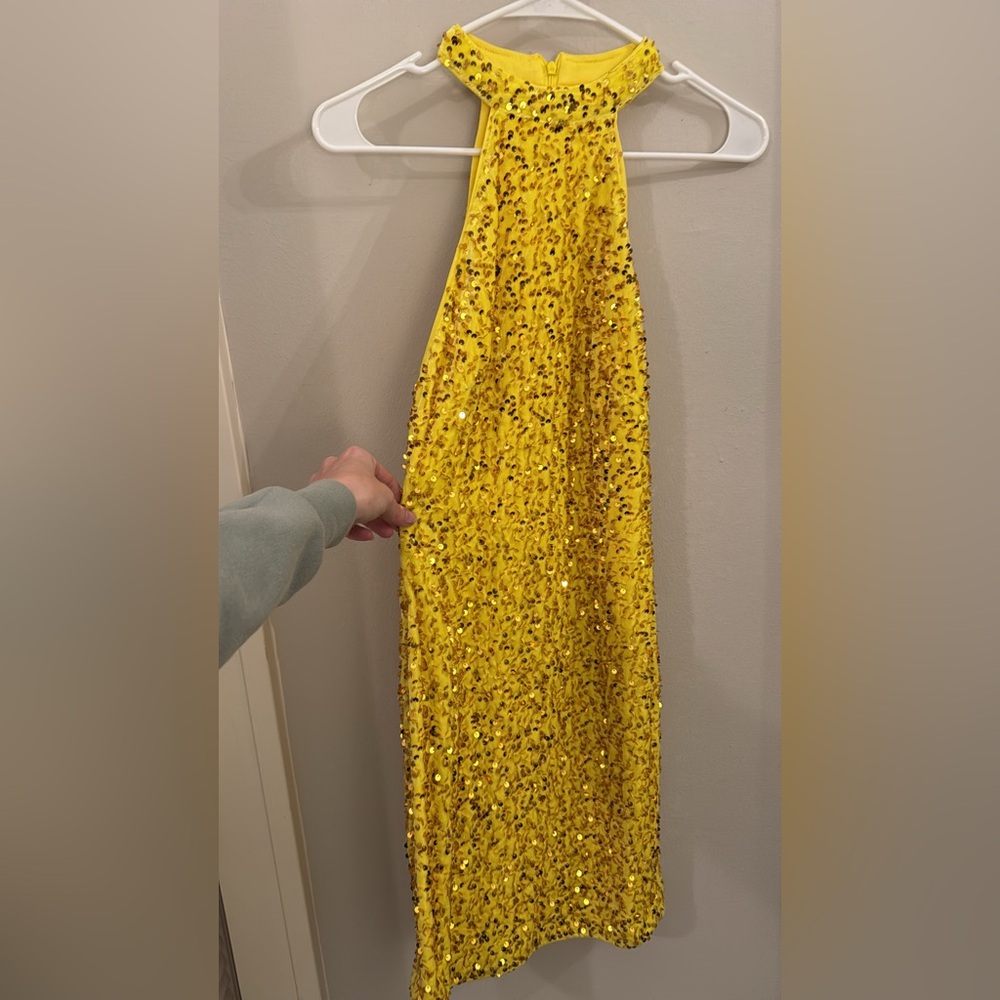 Yellow velvet and sequin mini dress with high neck - never worn